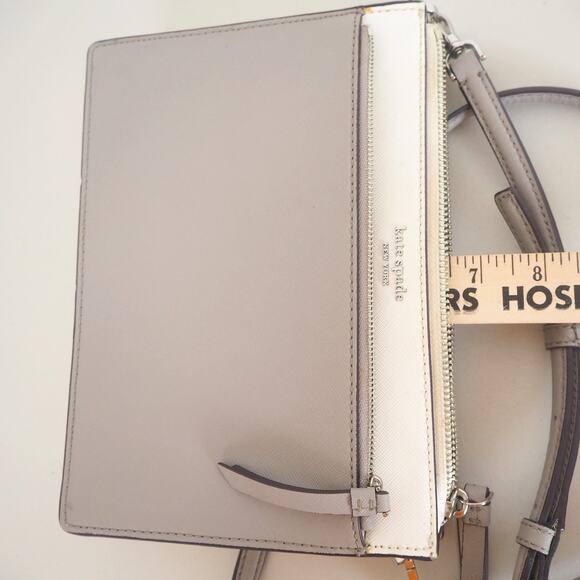 Kate Spade Cameron Double Zip Gray Leather Adjustable Crossbody Bag Purse - Picture 8 of 14